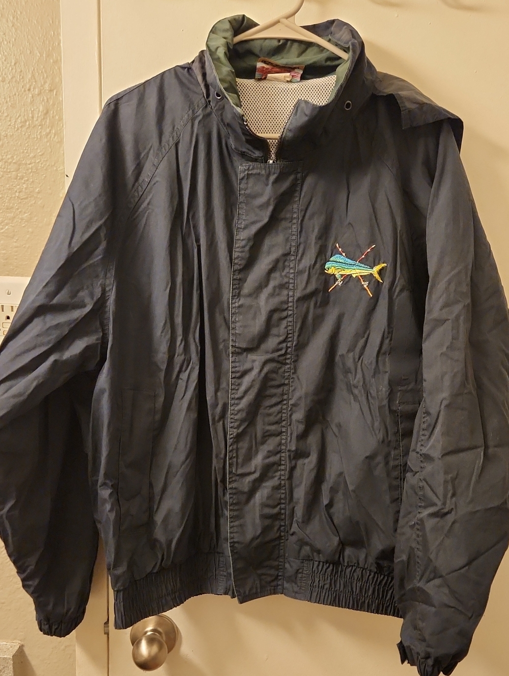 O'Keffe's Reef Navy Blue Windbreaker Jacket with Fish Embroidery L
